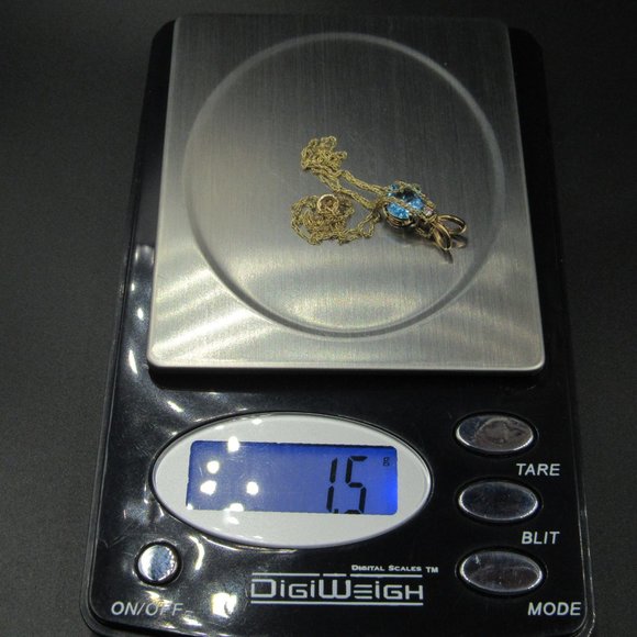 18" 10K Gold Round Blue Topaz & Diamond Necklace - Picture 6 of 6